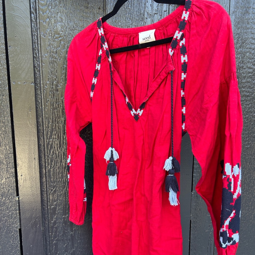SEED Heritage Bohemian Red Embroidered Dress